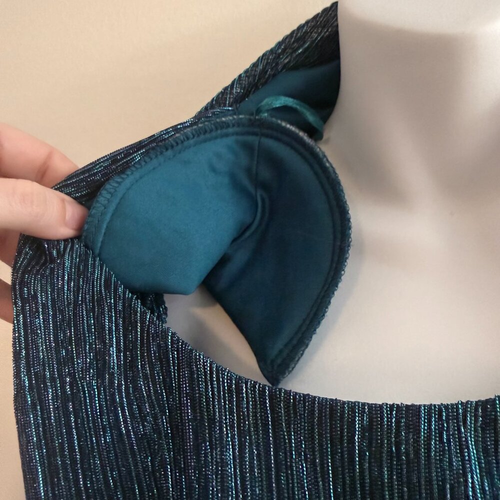 R&M Collection Teal Shimmer Sheer Overlay Top | S - Picture 11 of 13